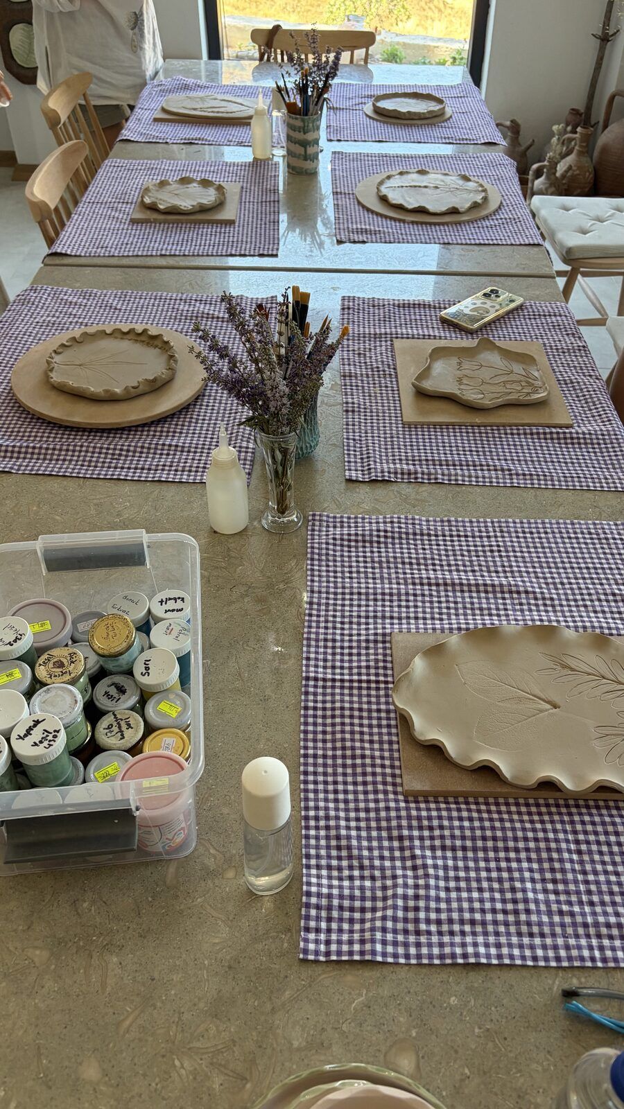 The table laid with the handmade ceramic plates
